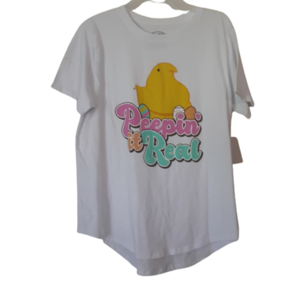 Peeps Women's White Peepin It Real Sleeping Top Shirt Sz Juniors XXL